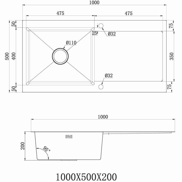 1000X500X200.jpg ViandPro 1000 x 500 x 200mm stainless steel kitchen sink dimensions