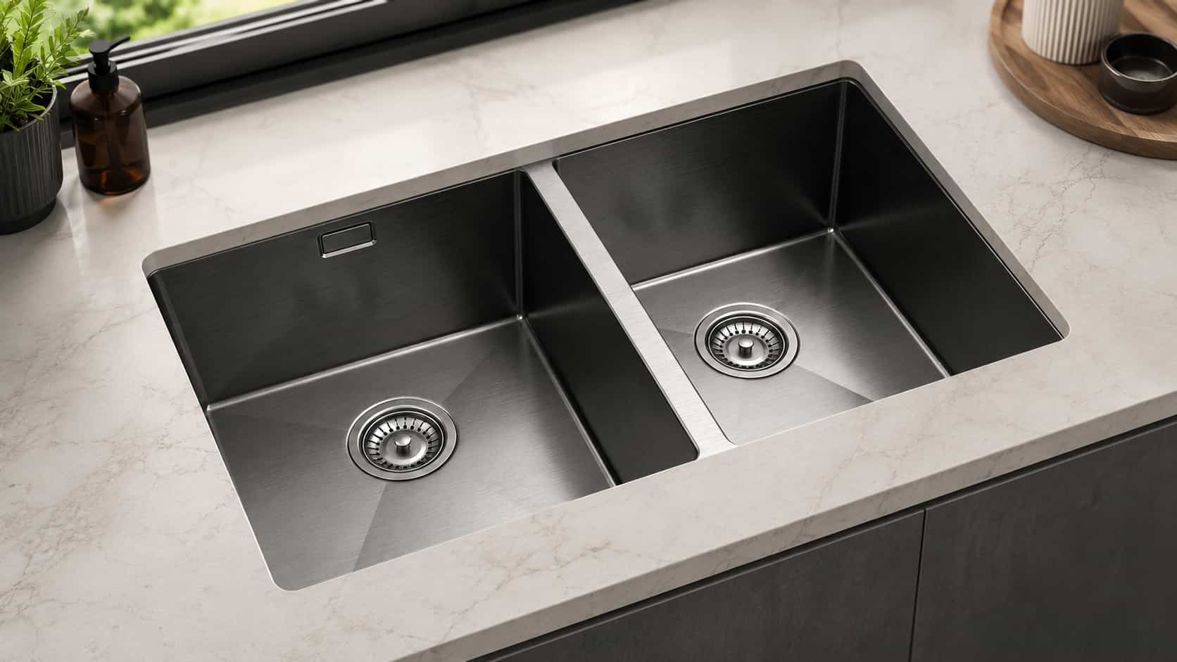 ViandPro Carbon Grey double bowl undermount kitchen sink