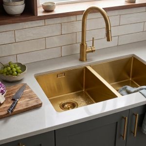 Zara 2.0 Bowl Undermount Kitchen Sink 758 x 460mm – Brushed Brass