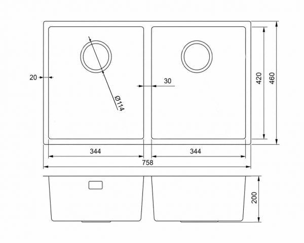 2.0-bowl-line-drawing.jpg viandpro 2 bowl undermount sink line drawing
