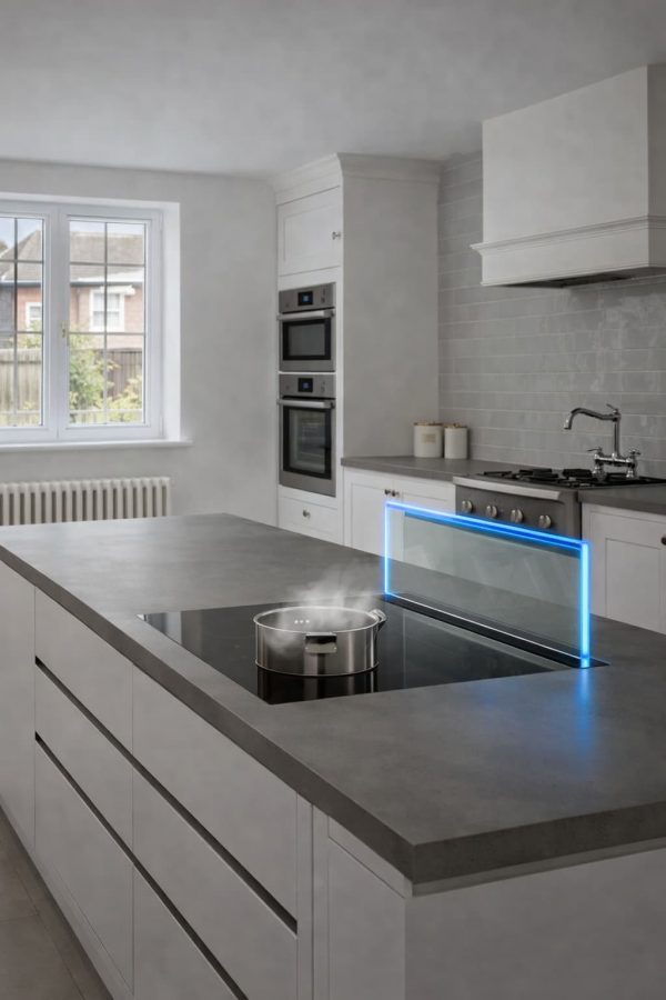 20260113_1158_Blue-Edge-Lighting_remix_01kevkg862emr88d5hf7gbhbbd.jpg ViandPro Maestro island cooker hood with blue edge lighting
