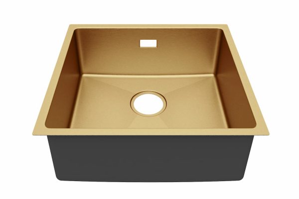 ViandPro 490 x 440mm brushed brass undermount kitchen sink alternative view