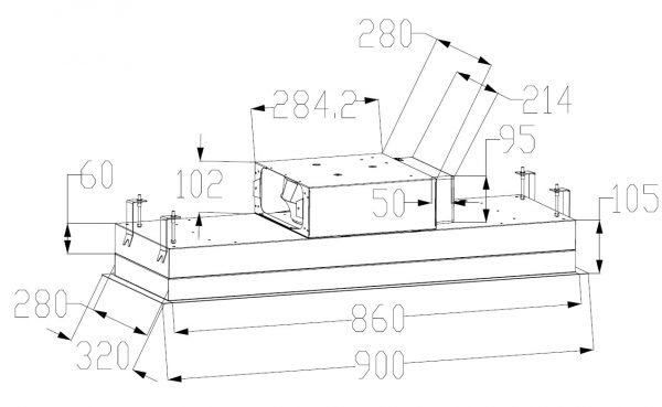 ViandPro Aria ceiling cooker hood between-joists installation dimensions