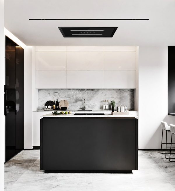 Centered horizontal cooker hood controls Aria 90 x 30cm Ceiling Cooker Hood - Black