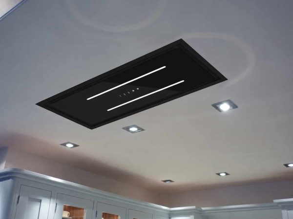 Flush-ceiling-hood-with-centered-touch-controls Aria 90 x 30cm Ceiling Cooker Hood - Black