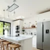 ViandPro Aria ceiling cooker hood installed in a modern London kitchen