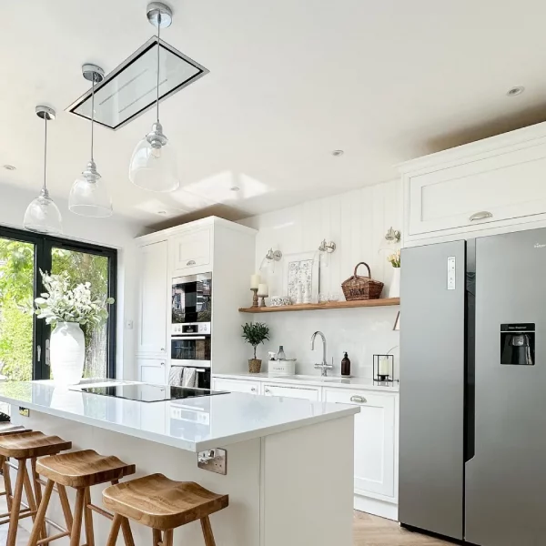 ViandPro Aria ceiling cooker hood installed in a modern London kitchen