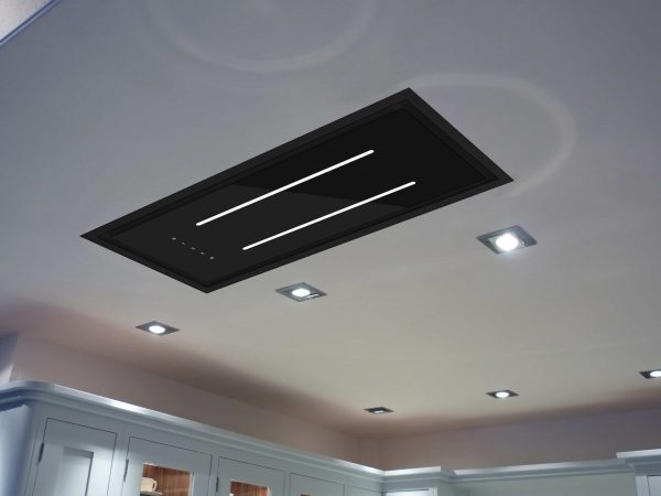 Aria Flush Fit Ceiling Hood 90×30 – With WiFi App Control – Black – Fits Between Joists – Ducted or Recirculated