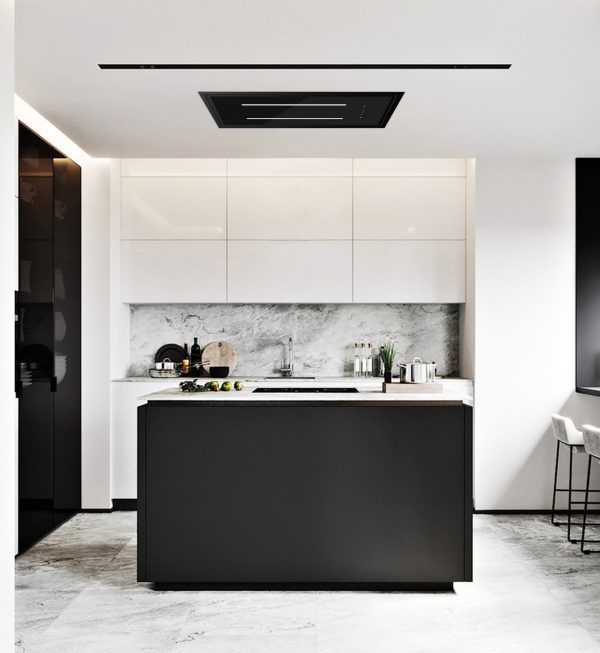 Aria Flush Fit Ceiling Hood 90×30 – With WiFi App Control – Black – Fits Between Joists – Ducted or Recirculated