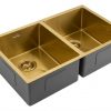 brushed brass gold viandpro undermount double bowl sink