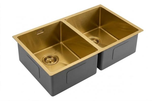 brushed brass gold viandpro undermount double bowl sink