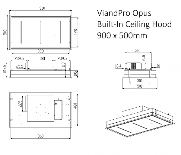 opus-line-drawing-1.png ViandPro Opus ceiling cooker hood technical dimensions