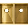 brushed brass gold viandpro undermount double bowl sink